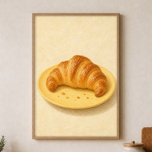 Póster de acuarela de croissant en plato Cottageco