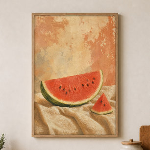 Póster de Acuarela de Cuña de Sandía Cottagecore