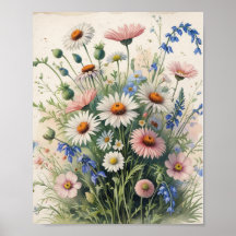 Póster de Acuarela de Flor Silvestre Botánica – Mo