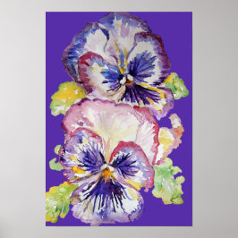 Póster de Acuarela de Flores Florales de Pensamien