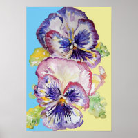 Póster de Acuarela de Flores Florales de Pensamien