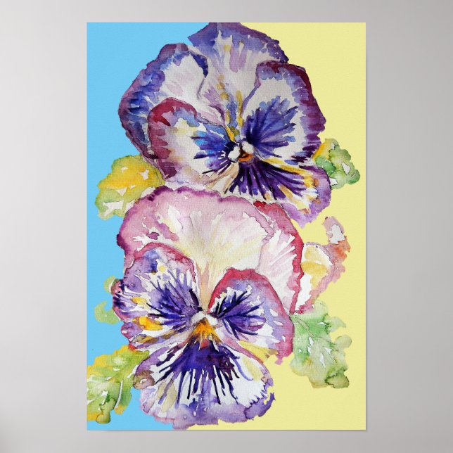 Póster de Acuarela de Flores Florales de Pensamien (Frente)