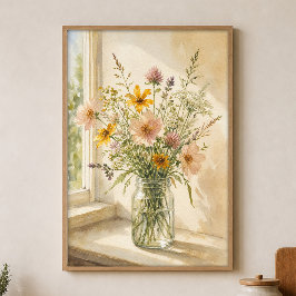 Póster de Acuarela de Flores Silvestres en un Fras
