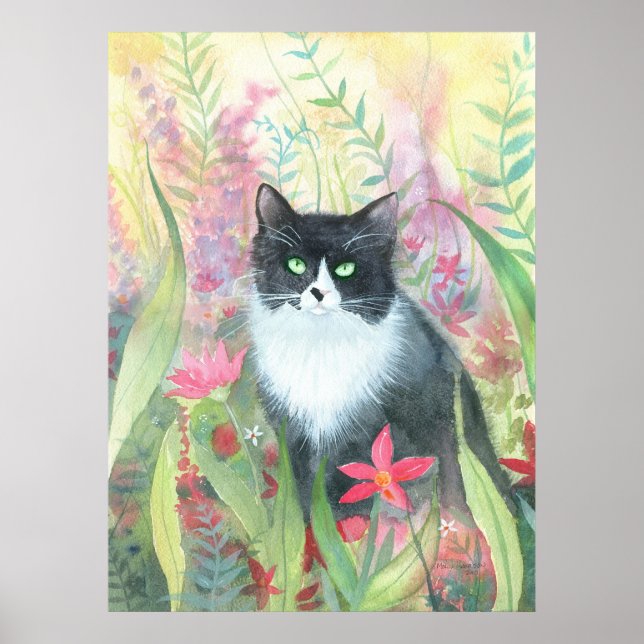 Póster de acuarela de gato esmoquin (Frente)