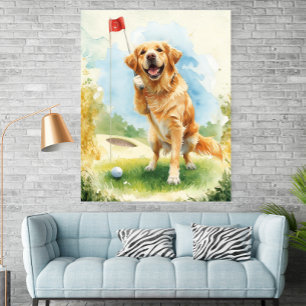 Póster de Acuarela de Golf de Golden Retriever