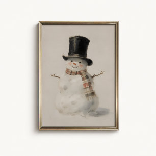Póster de Acuarela de Hombre de Nieve Vintage - Ar