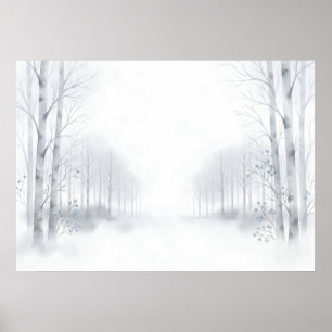 Póster de Acuarela de Invierno de Bosque de Abedul