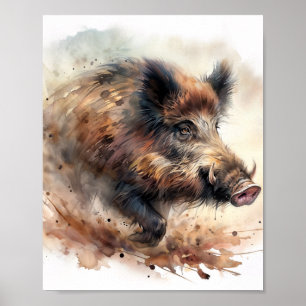Póster de Acuarela de Jabalí – Impresión de Arte d