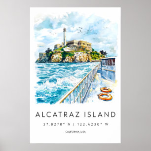 Póster de Acuarela de la Isla de Alcatraz Viaje a