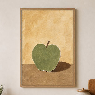 Póster de acuarela de manzana y su sombra