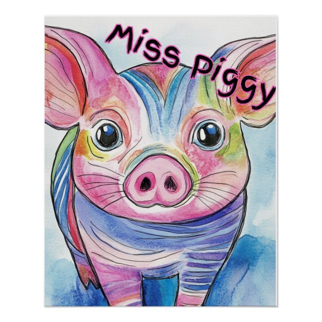 Póster de Acuarela de Miss Piggy para niños (Anverso)