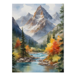 Póster de Acuarela de Otoño en las Montañas
