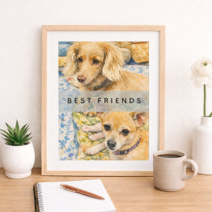 Póster de acuarela de perros lindos mejores amigos