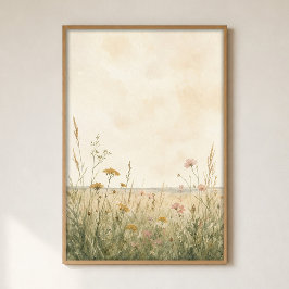 Póster de acuarela de pradera de flores silvestres