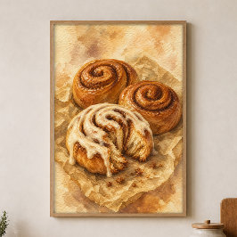 Póster de acuarela de rollos de canela en pergamin