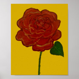 Póster de Acuarela de Rosa Roja Festiva y Amarilla