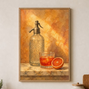 Póster de Acuarela de Sifón de Soda y Naranja Amar