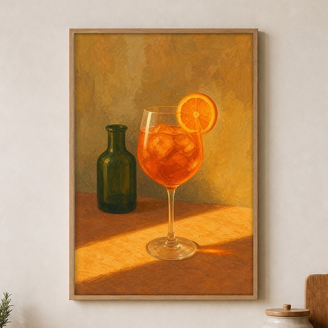 Póster de acuarela de Spritz en la hora dorada (Shown framed for scale. Poster ships unframed; frames are an optional add-on.)