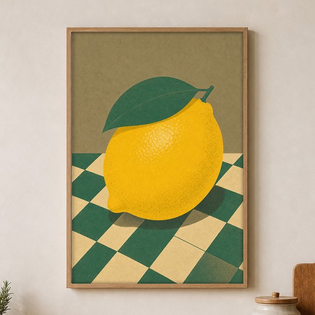 Póster de acuarela de tablero de ajedrez de limón  (Shown framed for scale. Poster ships unframed; frames are an optional add-on.)