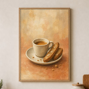 Póster de Acuarela de Taza de Espresso y Biscotti