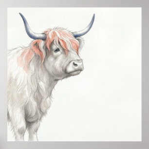 Póster de acuarela de vaca de las Tierras Altas ro