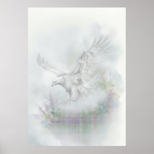 Póster de acuarela del águila descendente Lago Bru