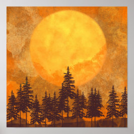 Póster de Acuarela del Bosque de Luna Llena