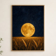 Póster de Acuarela del Campo de Trigo de la Luna L