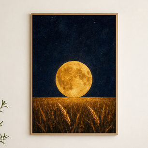 Póster de Acuarela del Campo de Trigo de la Luna L