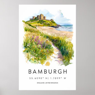 Póster de Acuarela del Castillo de Bamburgh Viajes