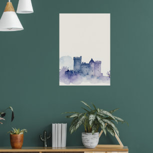 Póster de Acuarela del Castillo Escocés Azul Brumo