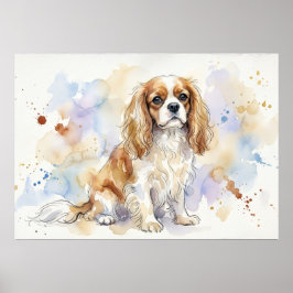Póster de acuarela del Cavalier King Charles Spani