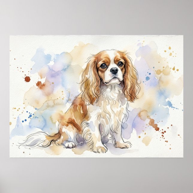 Póster de acuarela del Cavalier King Charles Spani (Frente)