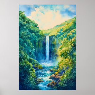 Póster de Acuarela del Parque Estatal Akaka Falls