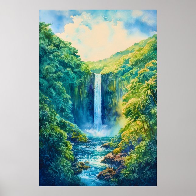 Póster de Acuarela del Parque Estatal Akaka Falls (Frente)