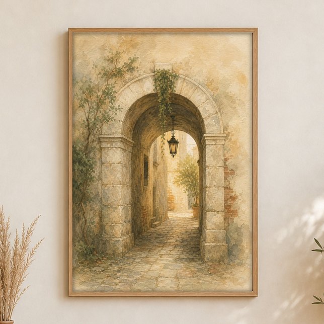 Póster de Acuarela del Pasaje de la Arcada de Pied (Shown framed for scale. Poster ships unframed; frames are an optional add-on.)