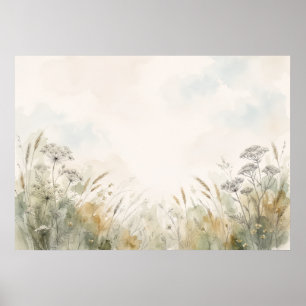 Póster de Acuarela Neutral de Prado de Flores Silv