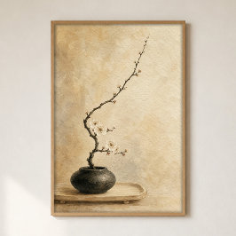 Póster de Acuarela Rama de Ikebana en un Jarrón Os