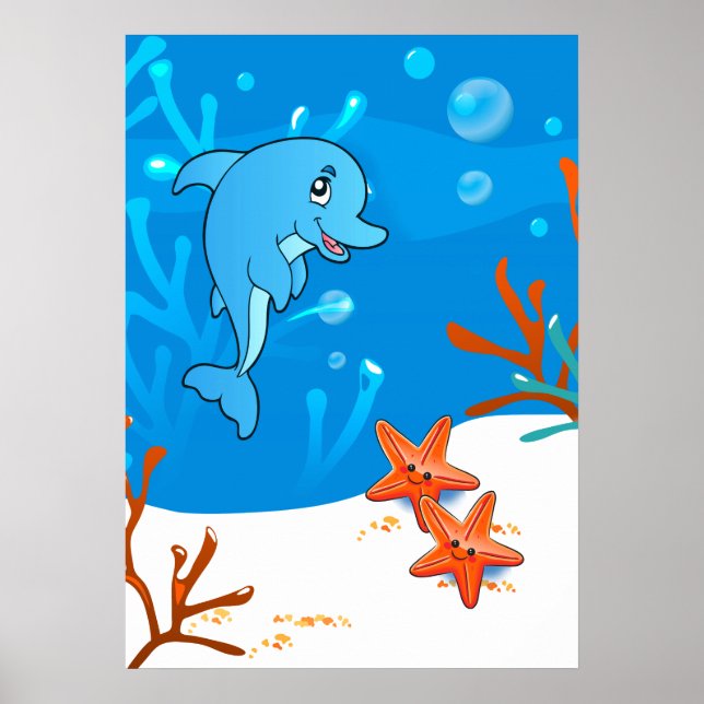 Póster de Acuático Oceánico Delfín Lindo Estrella  (Frente)