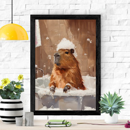 Póster de adorable carpincho en baño de burbujas