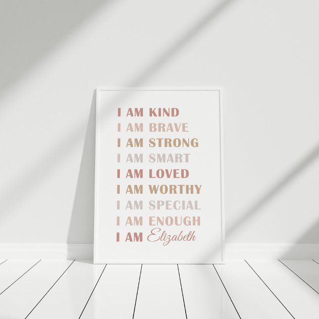 Póster de Afirmación de Nombre Personalizado Neutr (Custom name affirmation poster for girls in white frame)