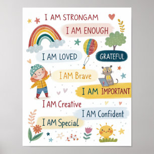 Póster de Afirmaciones Positivas Arcoíris para Niñ