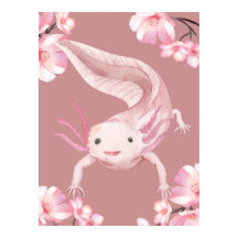 Póster de ajolote floral rosa