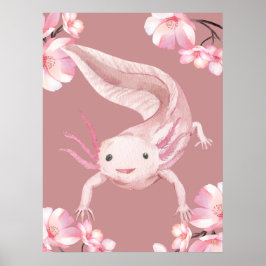 Póster de ajolote floral rosa