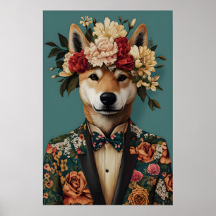 Póster de Akita con traje, retrato de Akita, óleo