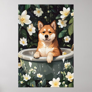 Póster de Akita en bañera, Póster divertido de per