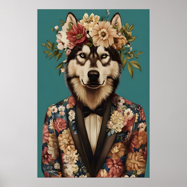 Póster de Alaskan Malamute con Traje, Alaskan Mala (Frente)
