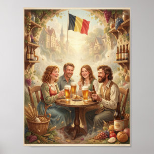 Póster de alegría y amistad de taberna belga