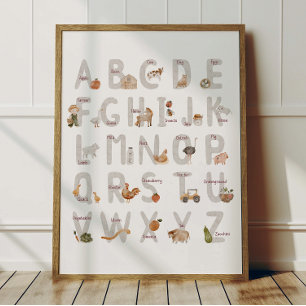 Póster de alfabeto ABC de granja Decoración de hab