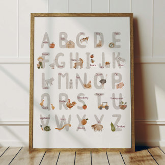 Póster de alfabeto ABC de granja Decoración de hab